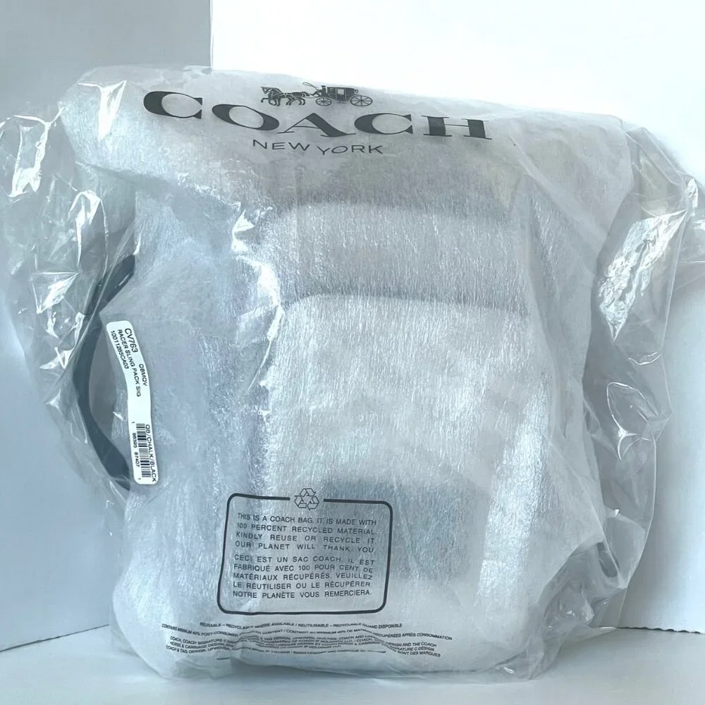 Coach Racer Sling Pack CV763 Black Chalk Signature Canvas Leather Crossbody